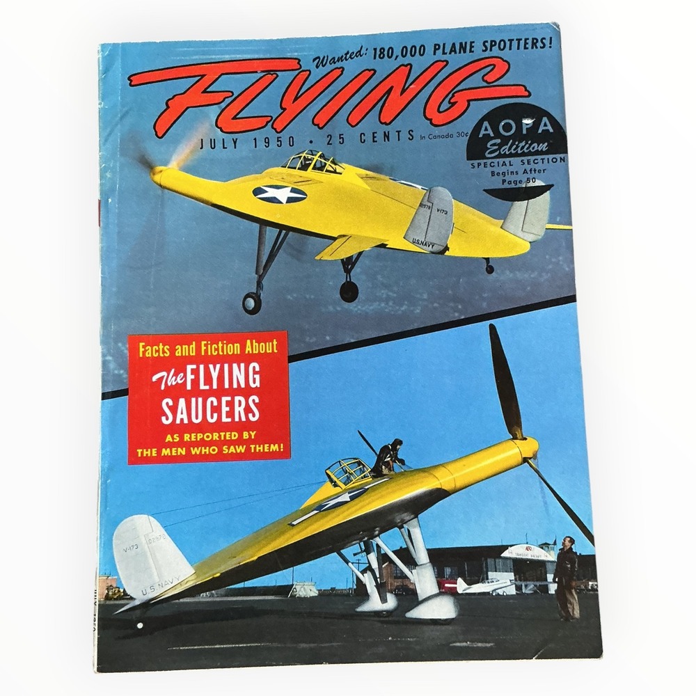 Flying Magazine July 1950 Flying Saucers UFO Aviation AOPA Vintage Airplane